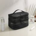 Large capacity double-layer mesh makeup bag - Black