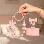 Fuzzy Bunny Charm Bag Clip Set White