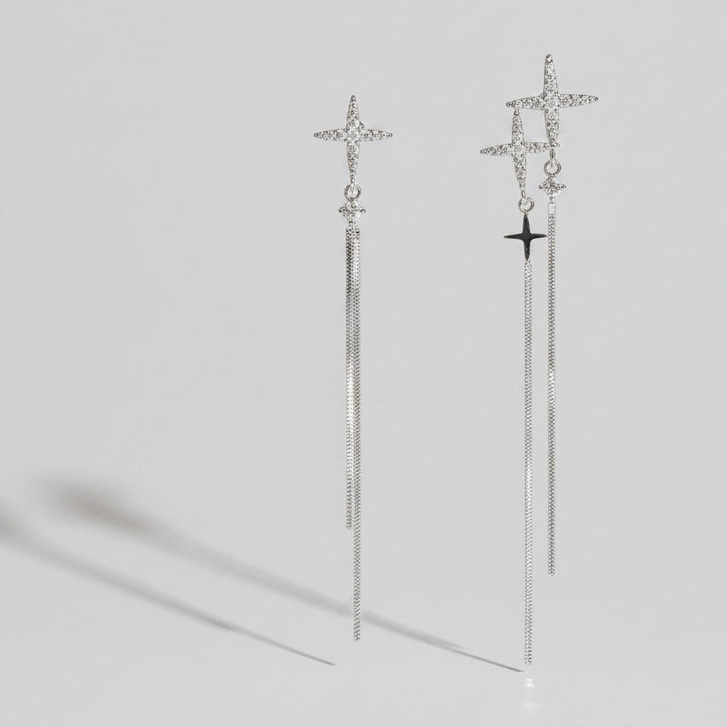 Silver Star Cross Chain Drop Earrings – jewelry (view 1)