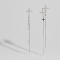 Silver Star Cross Chain Drop Earrings – jewelry (view 1)