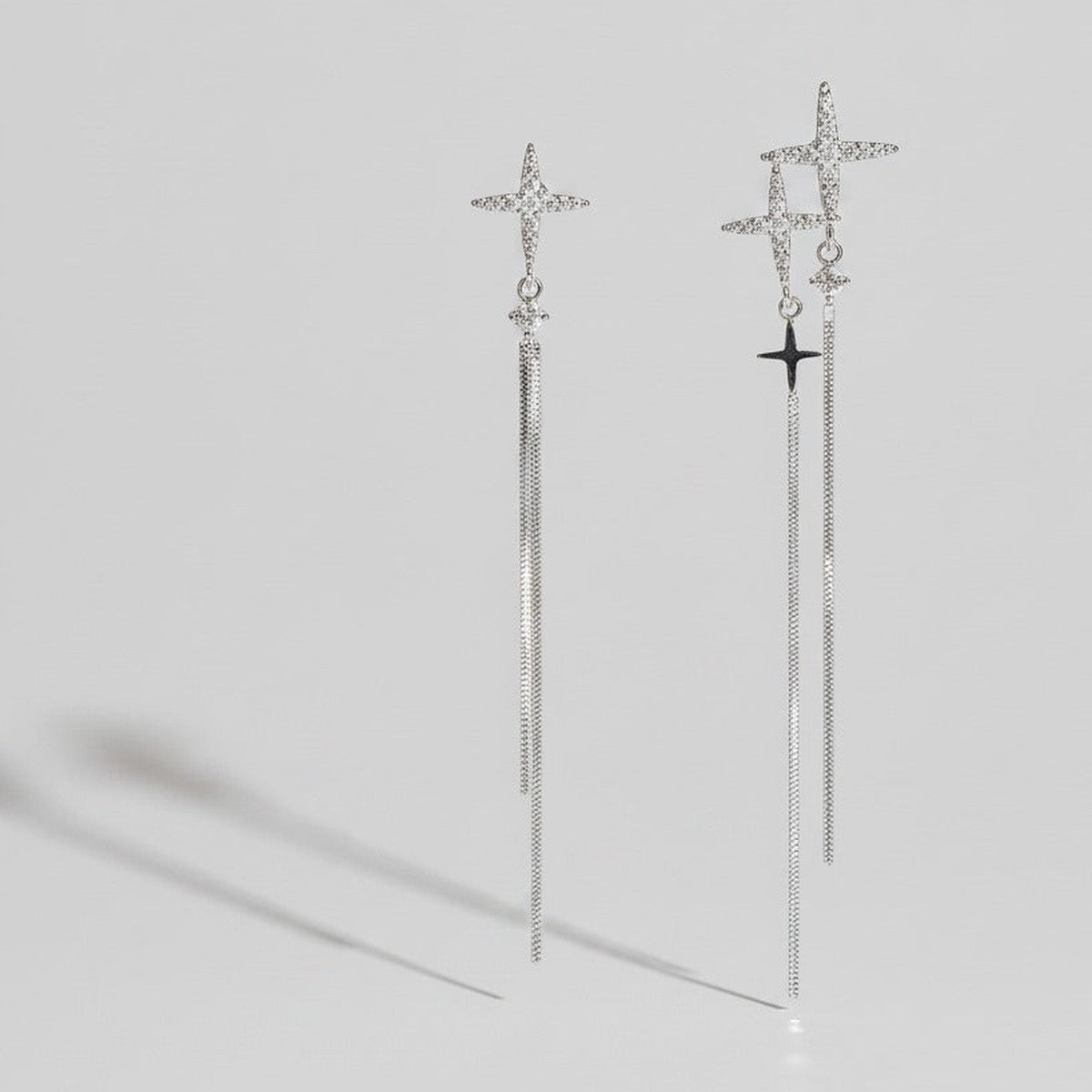Silver Star Cross Chain Drop Earrings – jewelry (view 1)