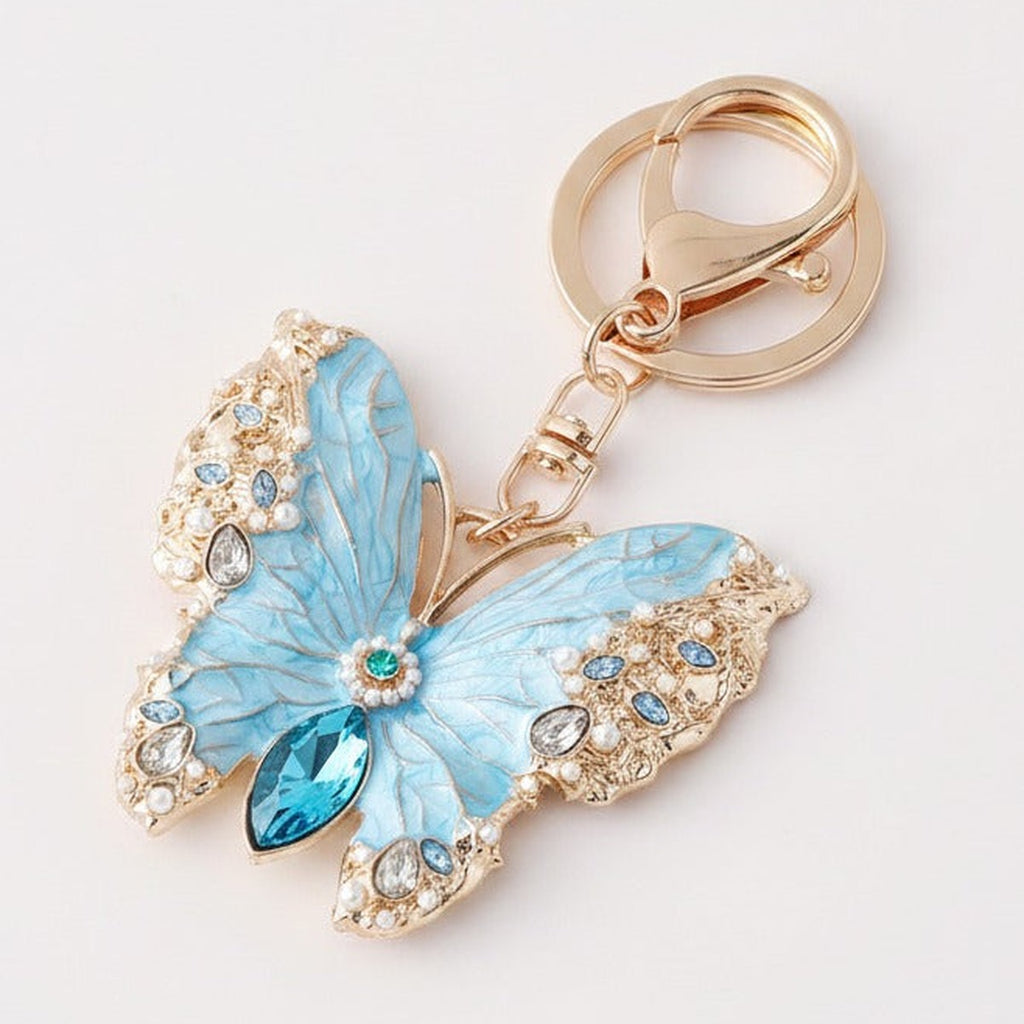 Crystallized Butterfly Charm Keychain - Sky Blue