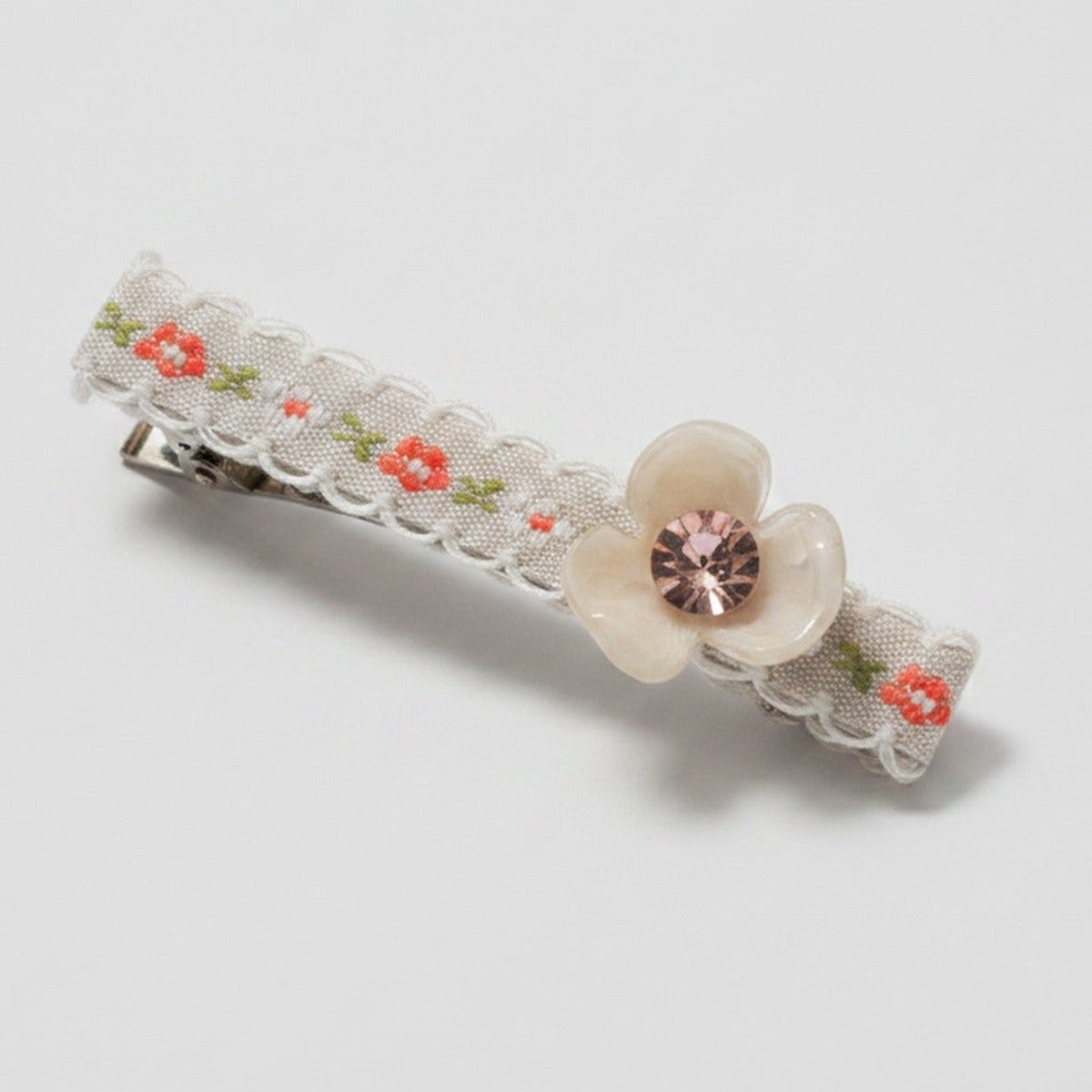 Pearl Flower Hair Clip With Rhinestone Center – hair accessories (view 1)