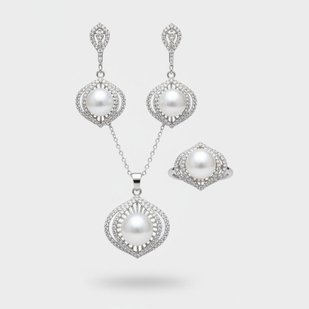 Pearl & Rhinestone Cubic Zirconia Jewelry Set (view 1)