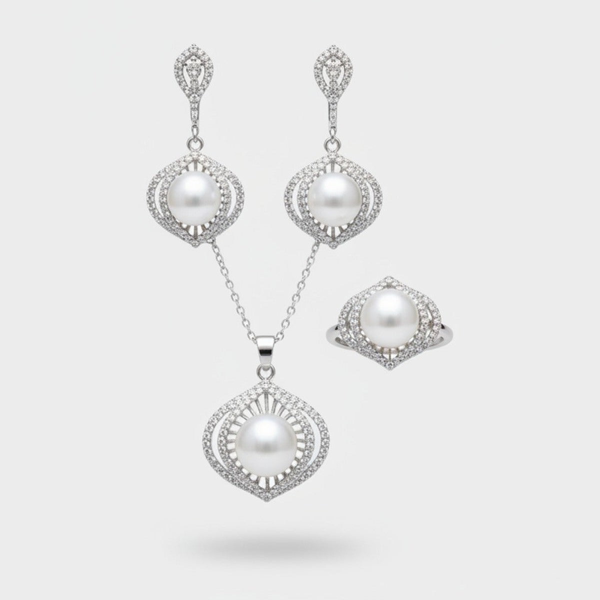 Pearl & Rhinestone Cubic Zirconia Jewelry Set (view 1)