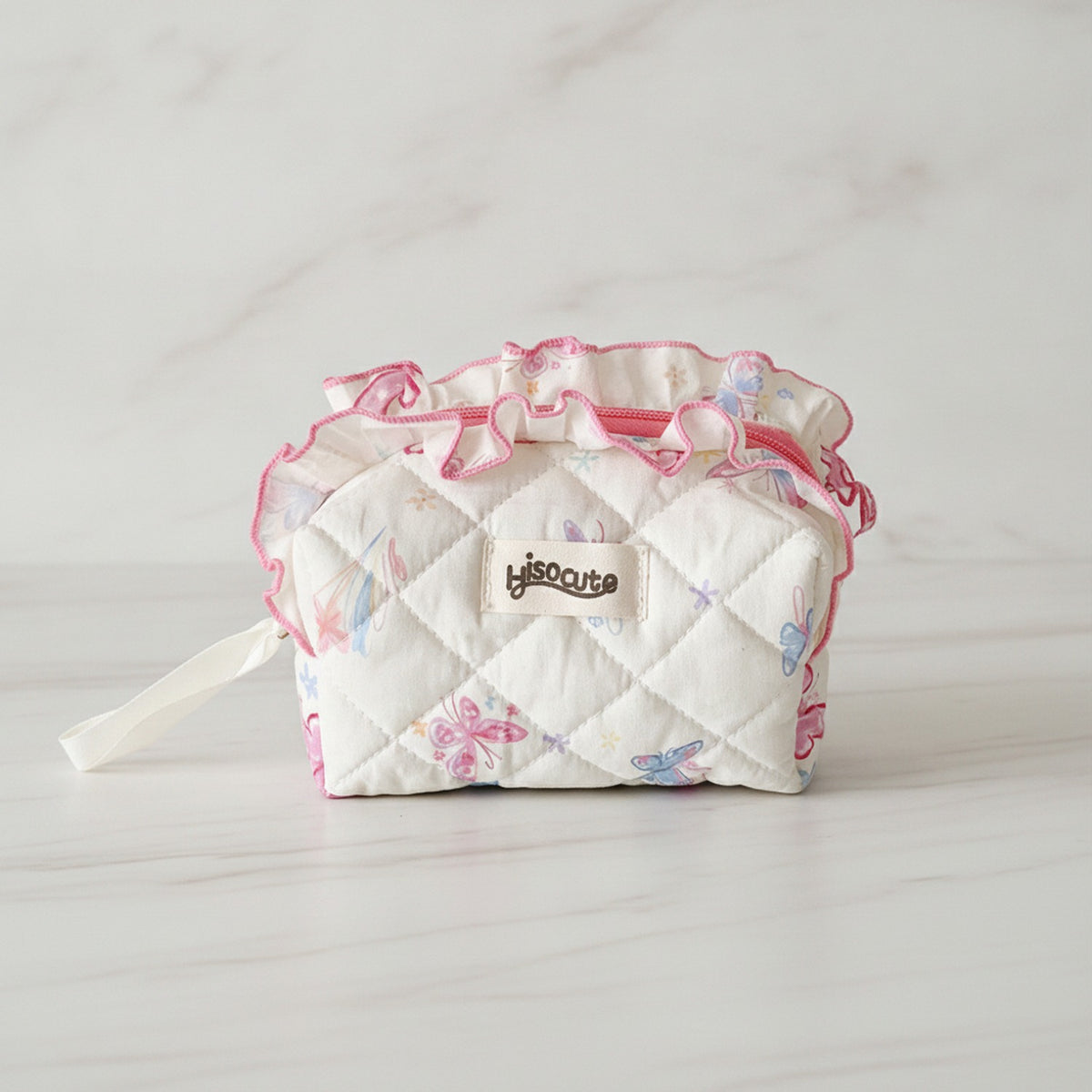 Quilted Butterfly Makeup Bag - White