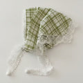 Embroidered Floral Mini Bonnet Headwrap - Green Plaid