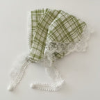 Embroidered Floral Mini Bonnet Headwrap - Green Plaid