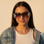 Jeweled Shield Sunglasses Pink Gradient