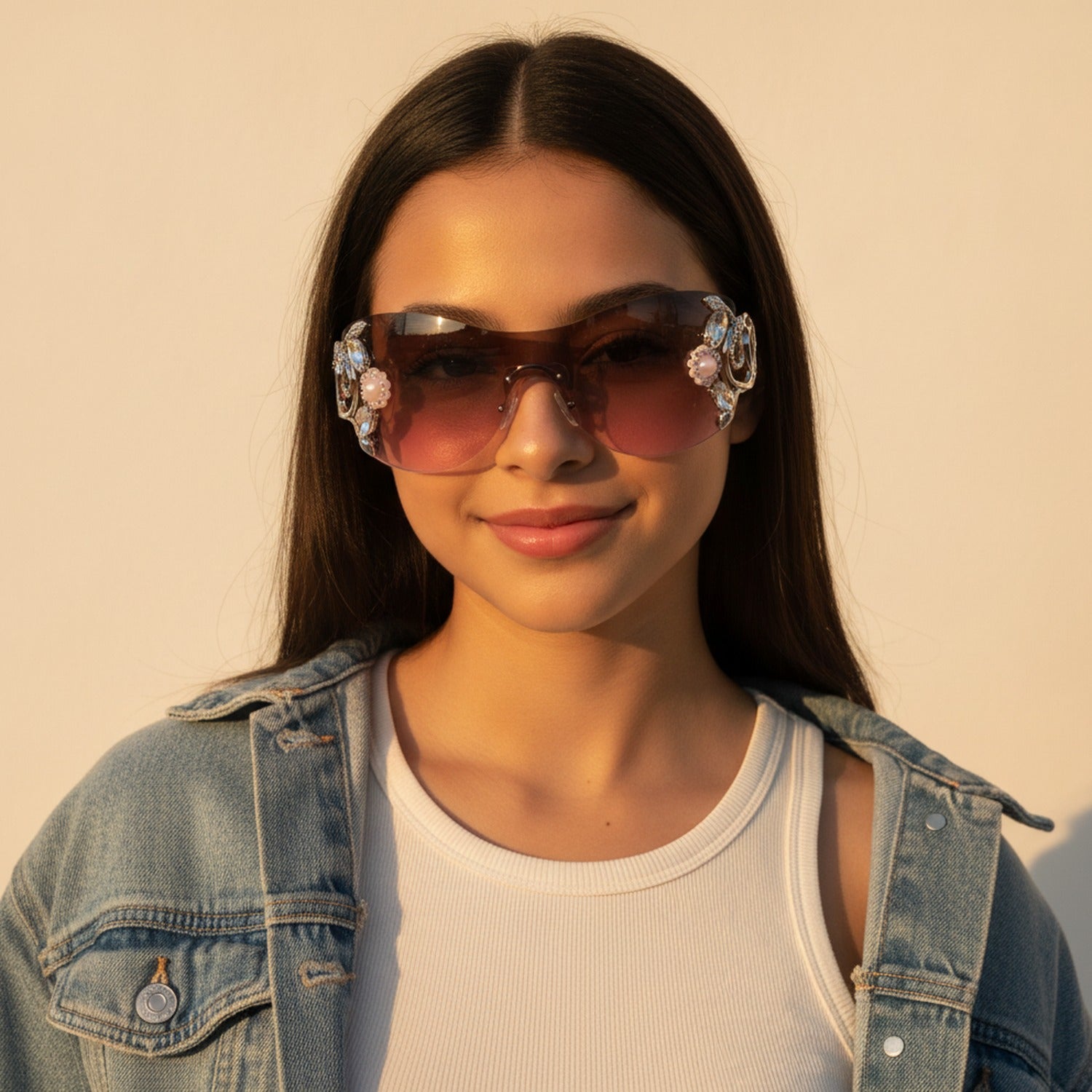 Jeweled Shield Sunglasses Pink Gradient
