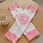 Heart Outline Slouchy Crew Socks - White & Pink