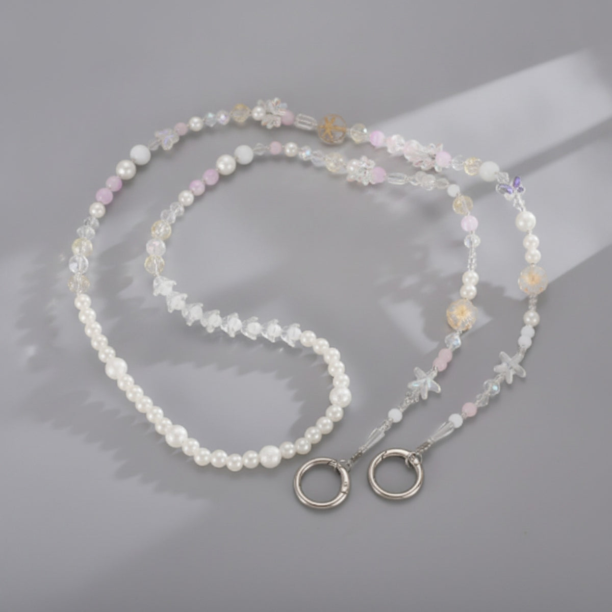 Beaded Phone Charm Strap - White