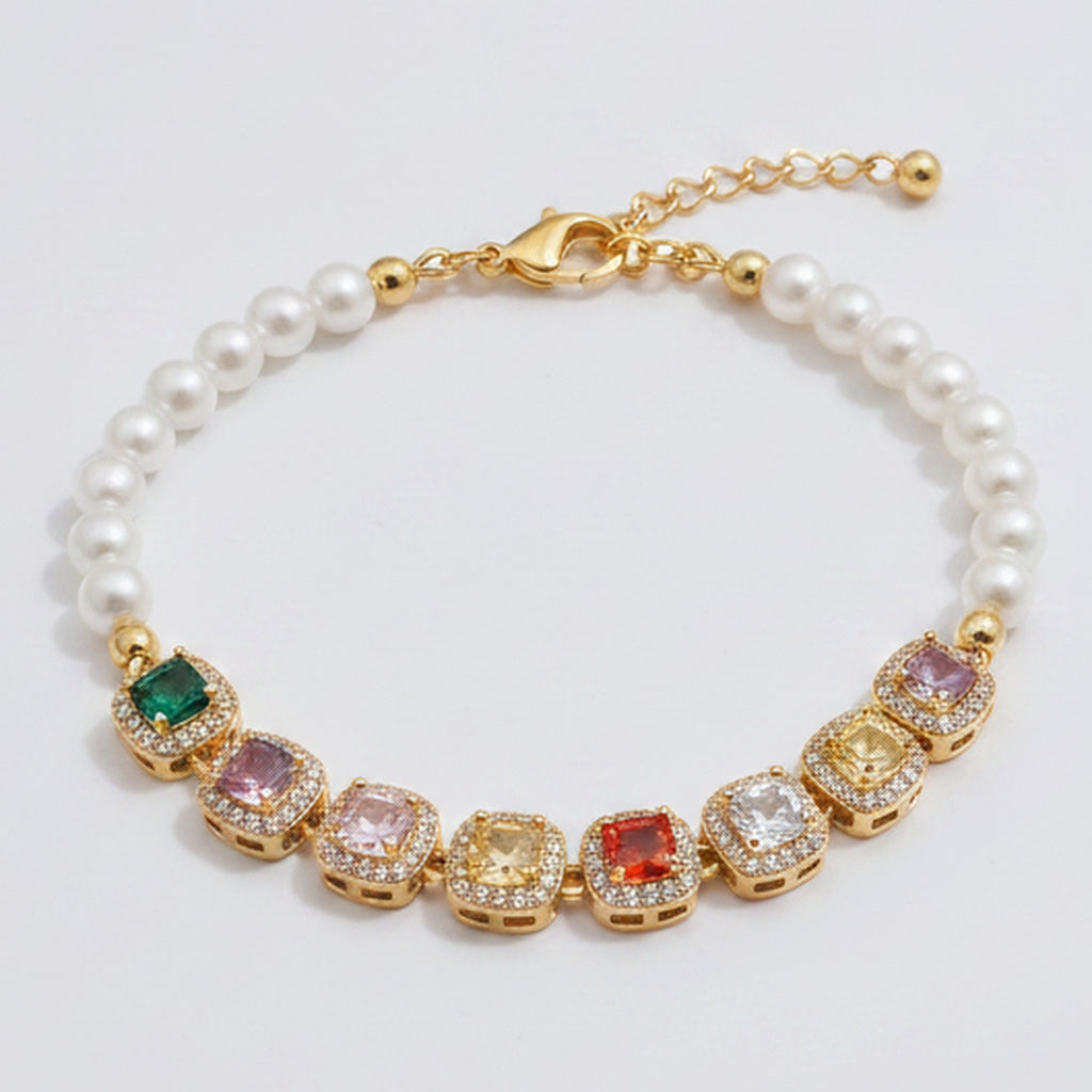 Rainbow Charm Pearl Bracelet - Gold Rainbow