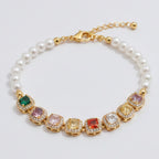 Rainbow Charm Pearl Bracelet - Gold Rainbow
