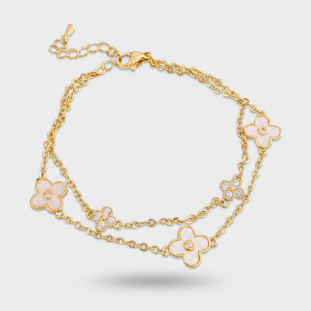 Gold Flower Charm Layered Chain Bracelet – jewelry (view 1)
