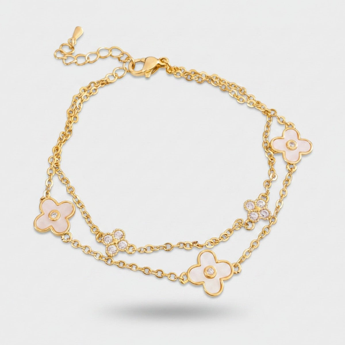 Gold Flower Charm Layered Chain Bracelet – jewelry (view 1)