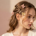 Blue Flower Hair Clips Set Tan Butterfly