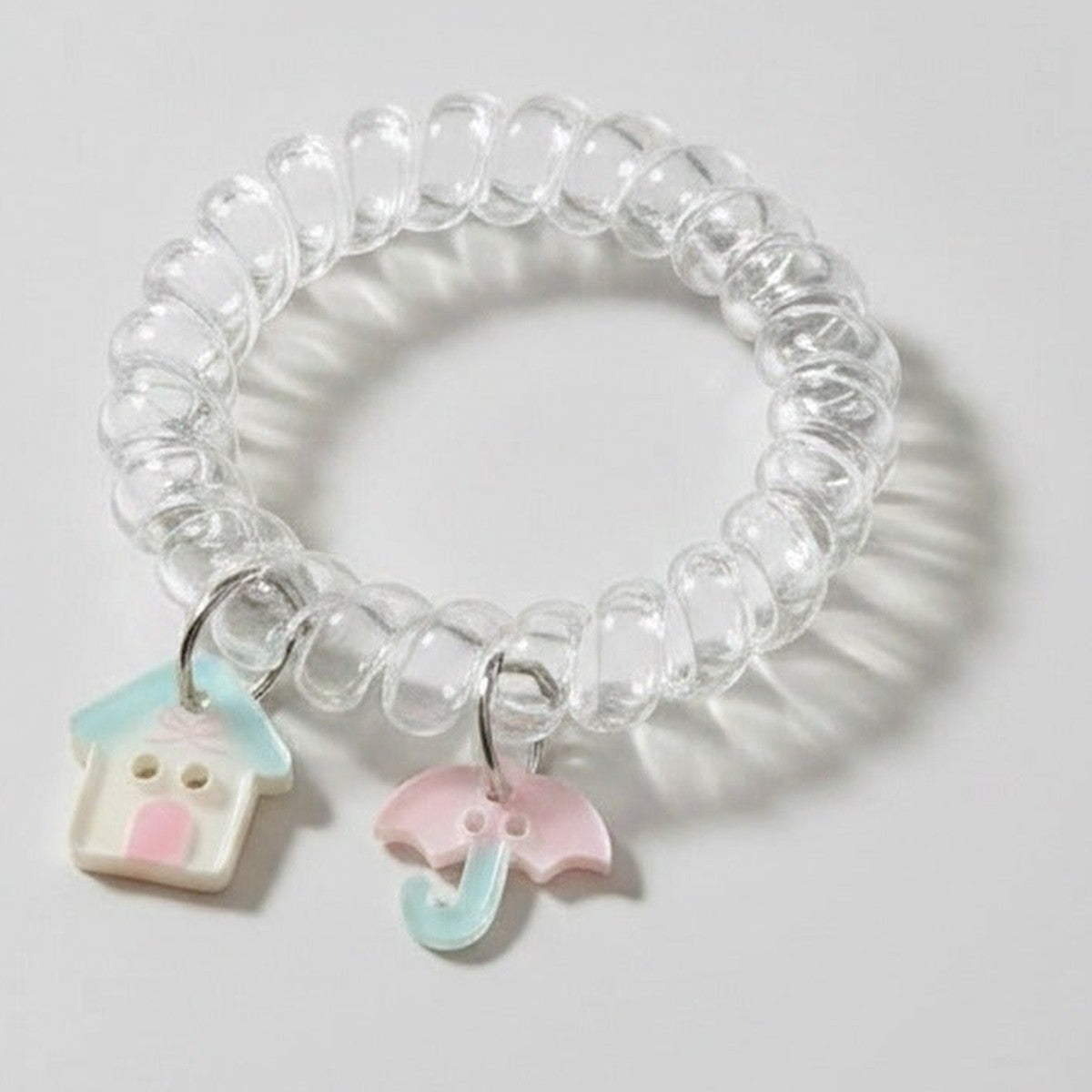 Clear Spiral Hair Ties With Pastel House Charms – hair accessories (view 1)