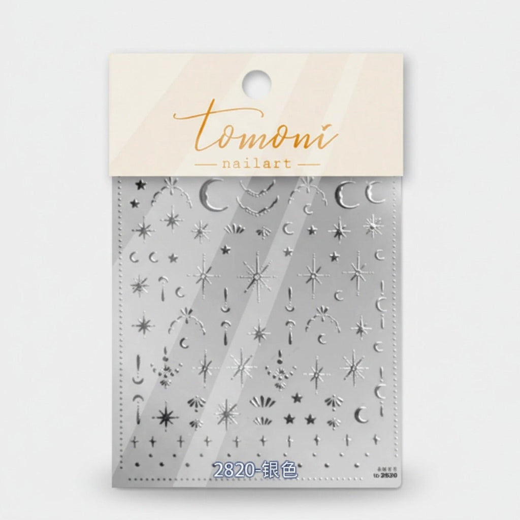Celestial Moon Star Nail Art Stickers Silver – Korean nail care (view 1)