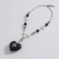 Cross Heart Charm Necklace - Black