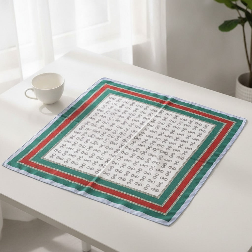 Equestrian Bit Print Silk Scarf - Green & Red