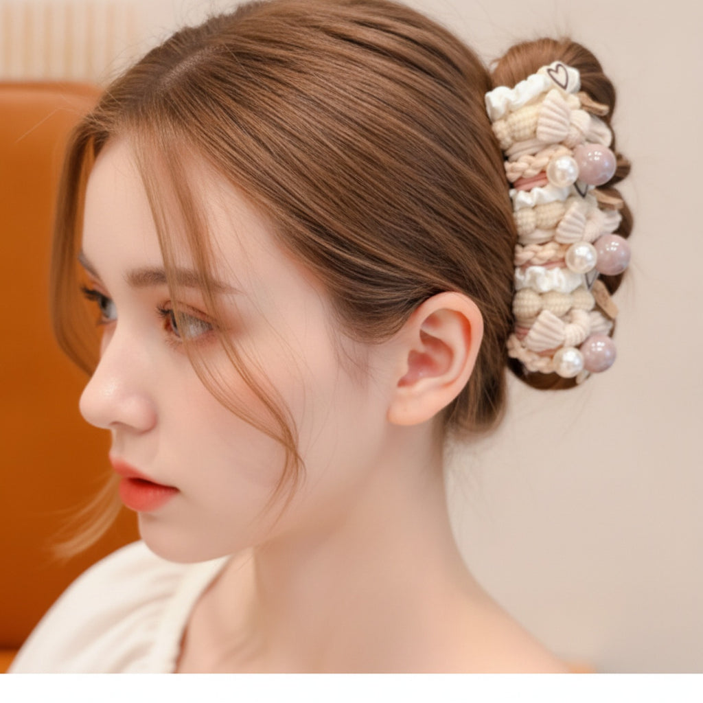 Pearl & Bead Hair Clip Set Beige
