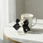 Pearl Bow Charm Keychain - Black Bow