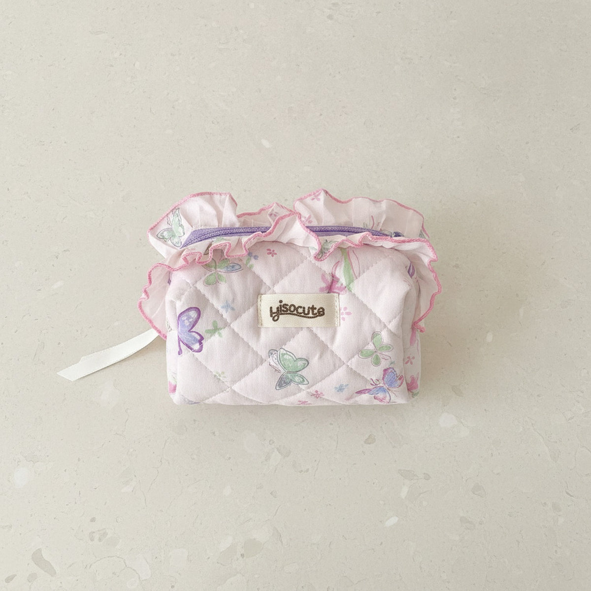 Quilted Butterfly Makeup Bag - Pink