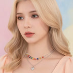 Rainbow Beaded Heart Layered Necklace