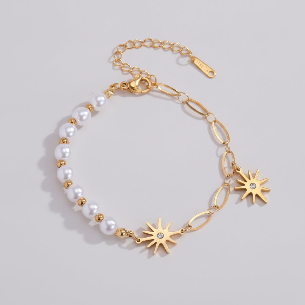 Pearl & Celestial Star Bracelet - Gold
