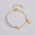 Pearl & Celestial Star Bracelet - Gold
