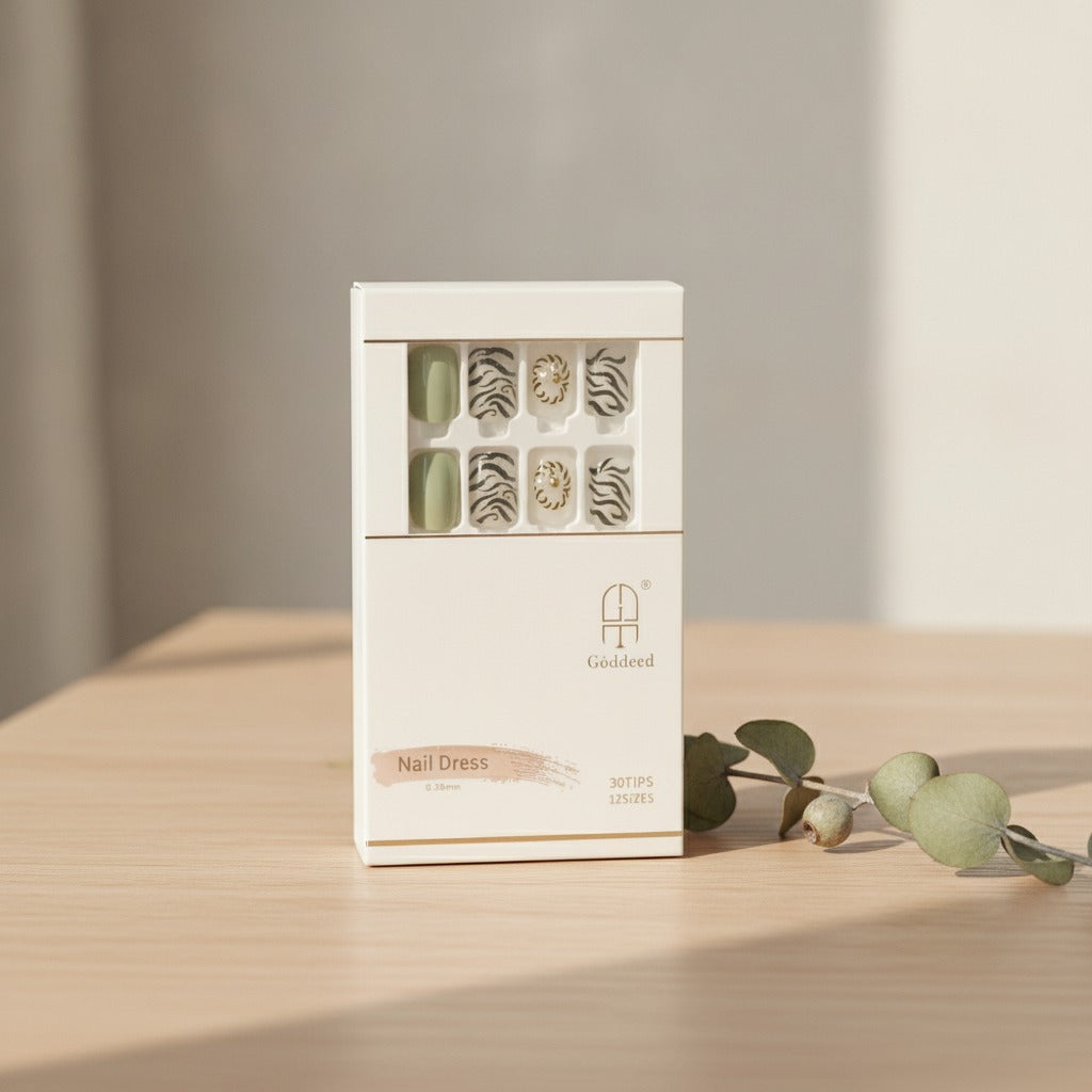 Zen Garden Press-On Nail Set - Sage Zebra