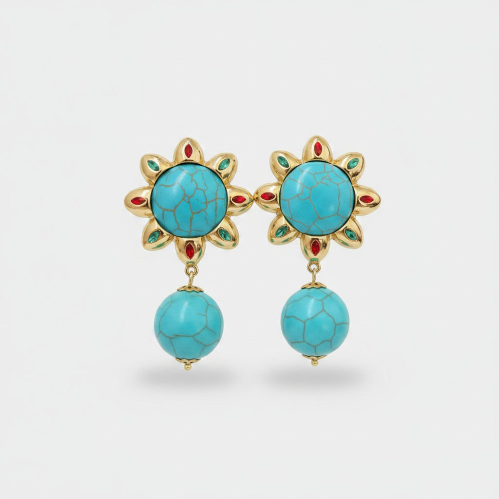 Turquoise Sunburst Drop Earrings Turquoise