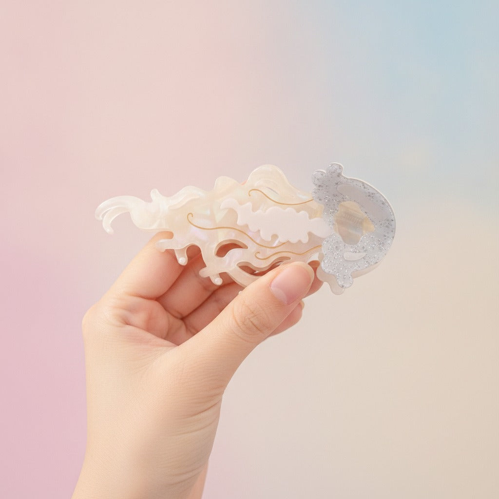 Wavy Leaf Hair Claw Clip - White