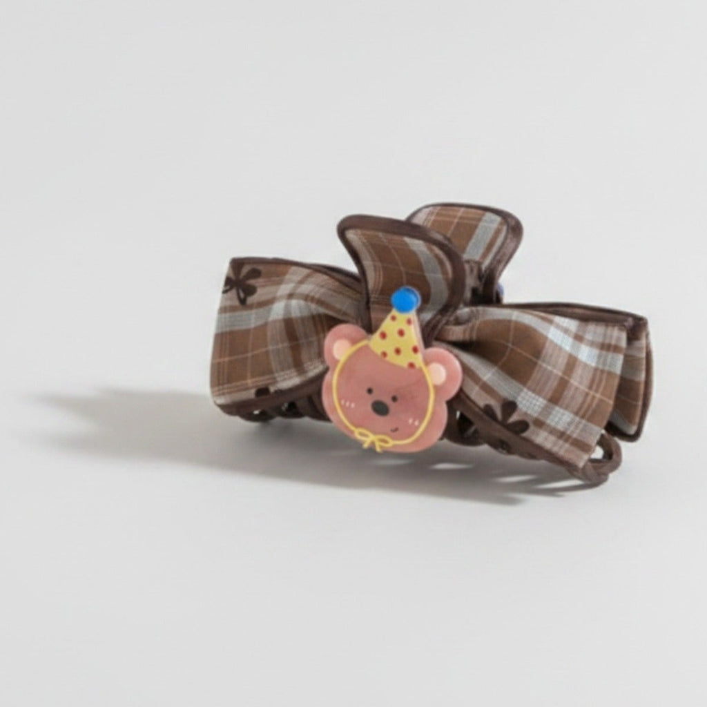 Brown Plaid Bear Party Hair Claw Clip – hair accessories (view 1)