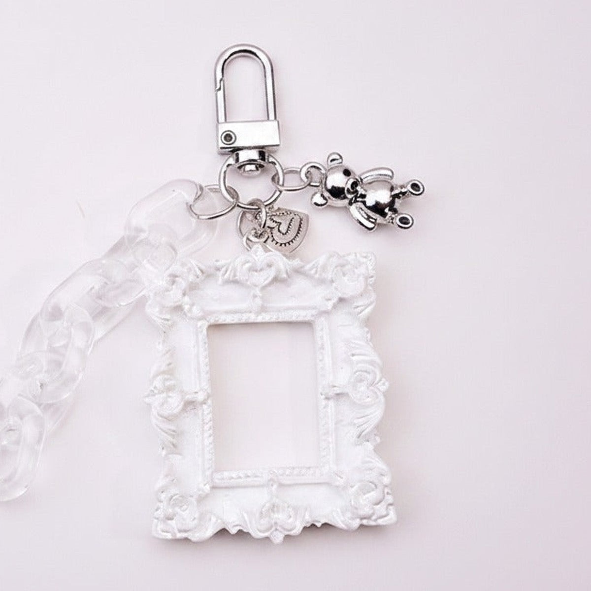 Ornate Frame Photo Keychain - White