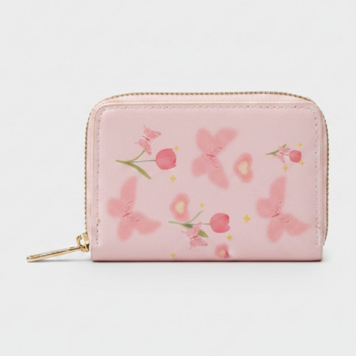 Floral Pink Zip Wallet With Heart Detail – bags & wallets (view 1)
