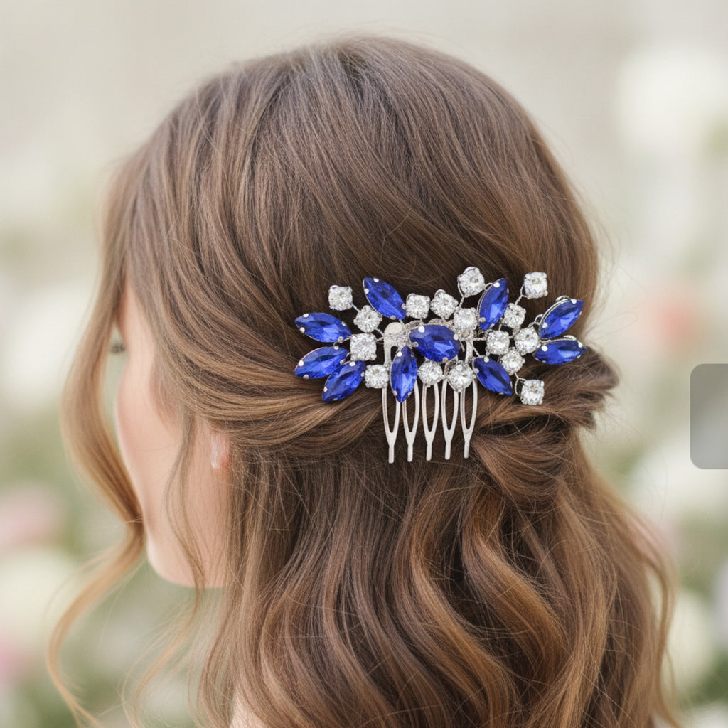 Crystallized Statement Hair Comb Blue