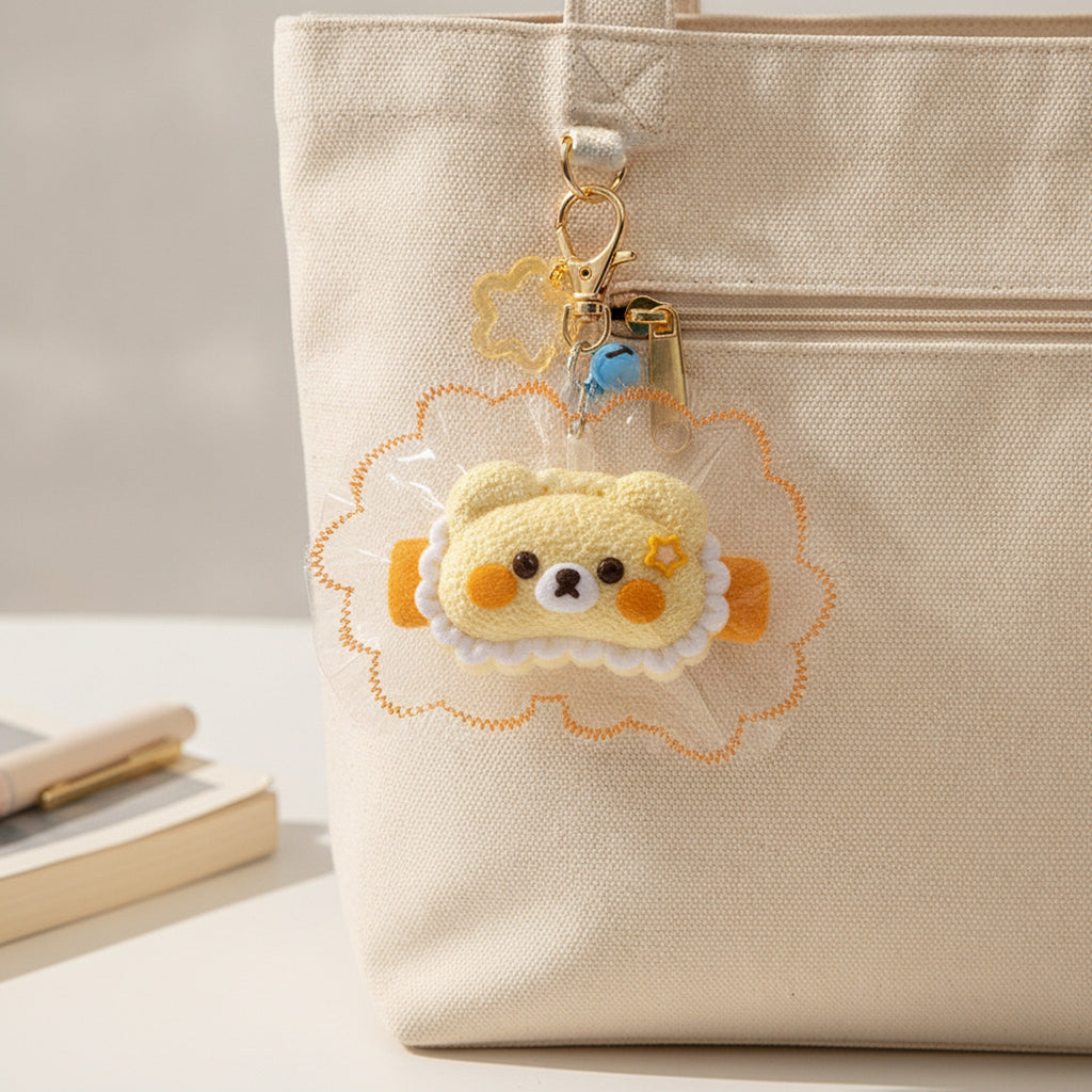 Fuzzy Cat Squishy Keychain - Yellow