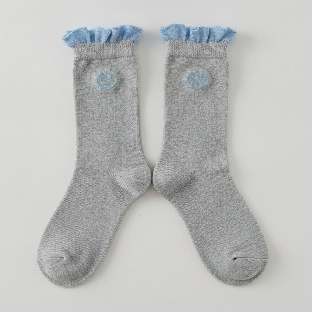 Gray Gingham Cuff Embroidered Crew Socks – apparel accessories (view 1)