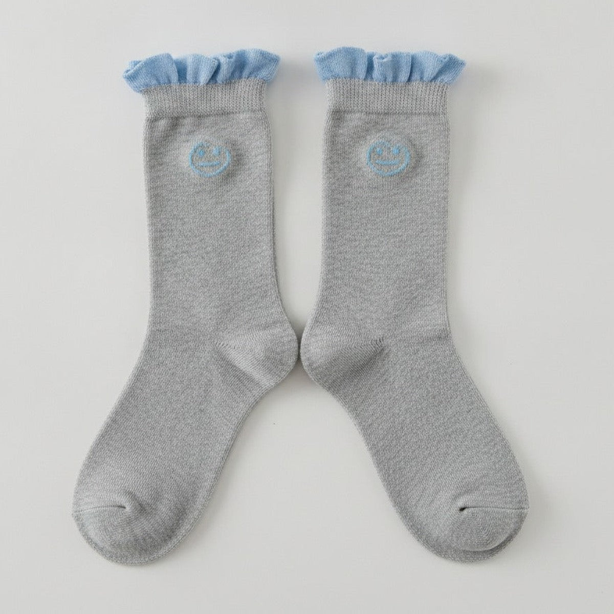 Gray Gingham Cuff Embroidered Crew Socks – apparel accessories (view 1)