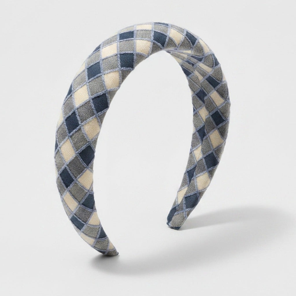 Quilted Padded Headband - Blue Check – hair accessories (view 1)