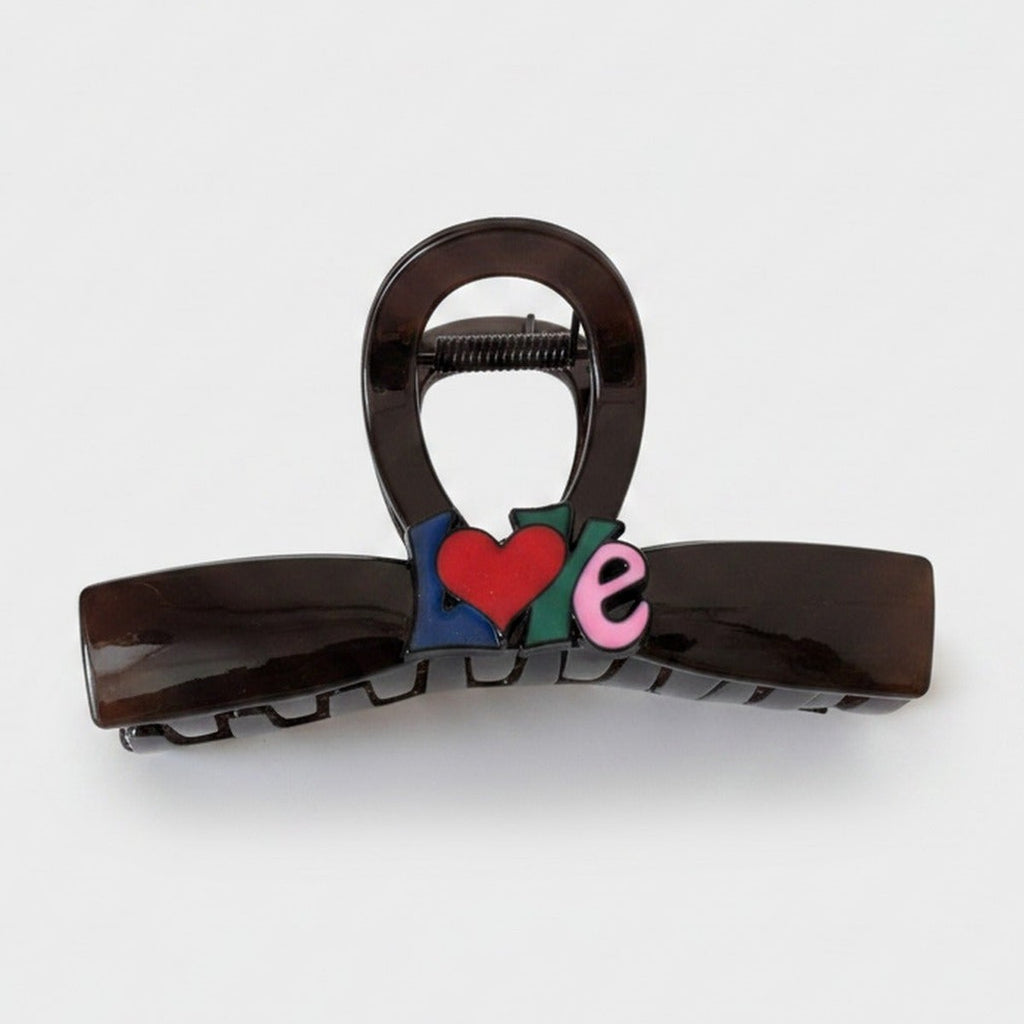 Hair Claw With Love Charm - Red Heart Red Brown Clip – hair accessories (view 1)
