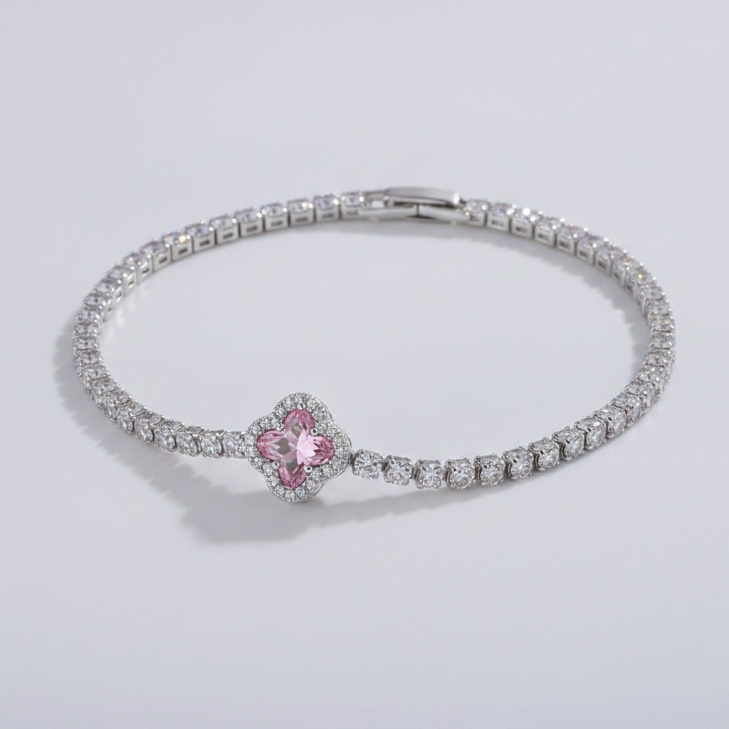 Pink Clover Rhinestone Tennis Bracelet – jewelry (view 1)