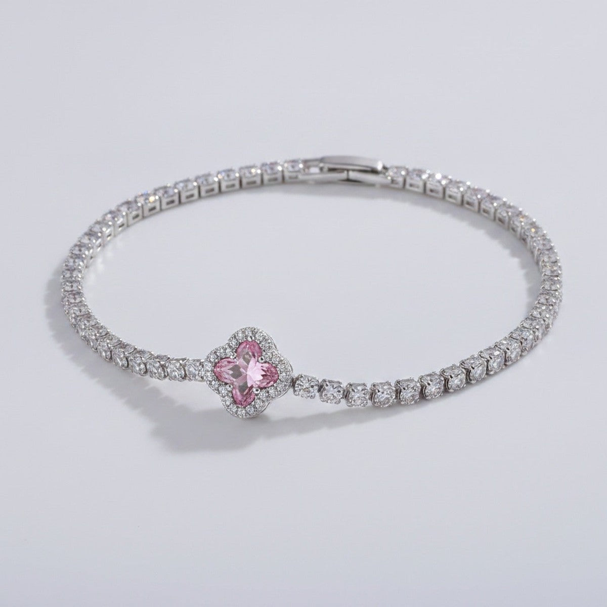 Pink Clover Rhinestone Tennis Bracelet – jewelry (view 1)
