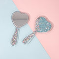 Cute heart-shaped makeup mirror with transparent quicksand effect - Blue