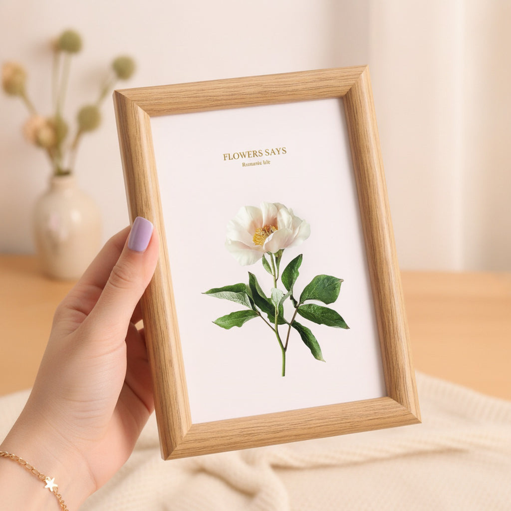 Flowers Says Botanical Print Frame Natural Wood