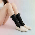 Slouch Crew Socks with Scalloped Edge - Black