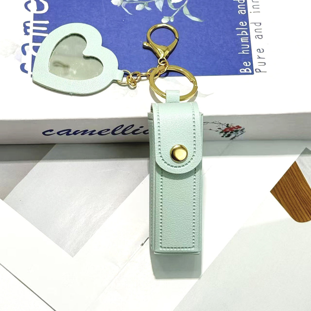 Lipstick Holder Keychain Mini Storage Pouch Gift - Green