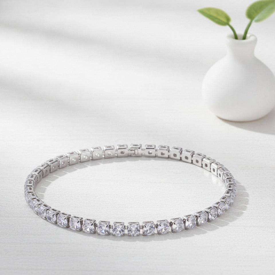 Delicate Crystal Tennis Bracelet - White Silver